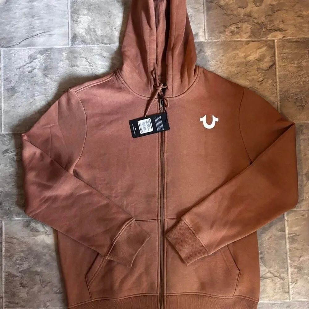 True Religion Men's Buddha Logo Zip up Hoodie Brown Size Large NEW WITH TAGS